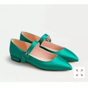 J. Crew Pointy Toe Mary Jane Satin Flats JadeGreen